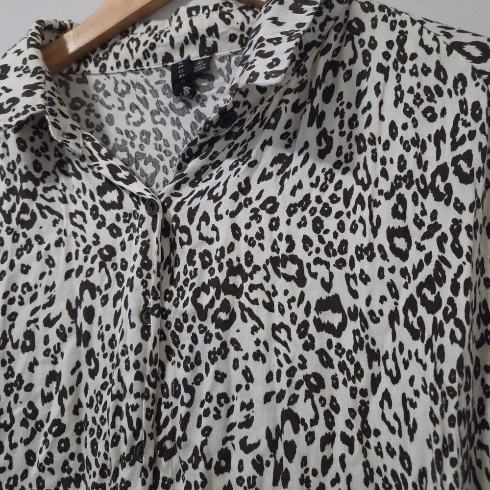 Knot Sisters Leopard Print Button Down Shirt Brown Cream Viscose Size L - Picture 2 of 5